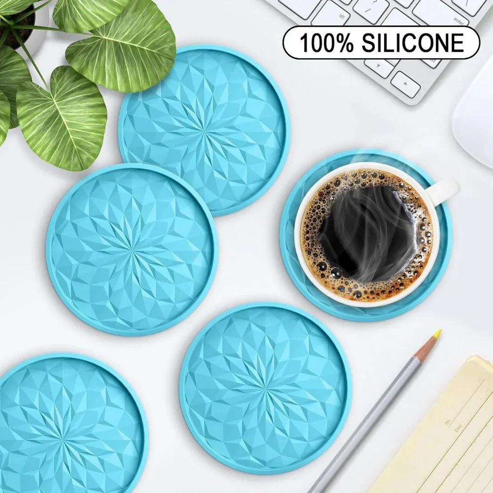 New Silicone Coasters with Holder,[6 Pack] Drinking Coasters - Cup Mat for Hot